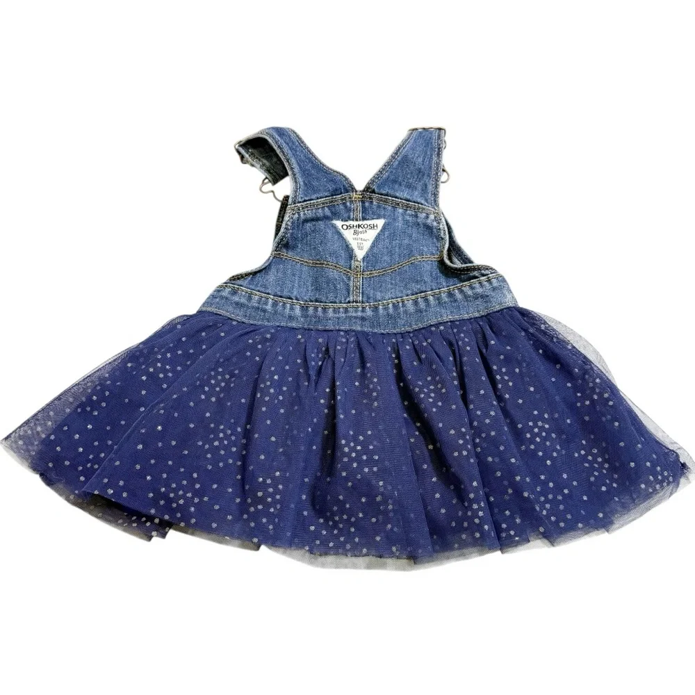 OshKosh B’gosh Denim Overall Dress‎ with Navy Tulle Skirt Toddler Size 18M